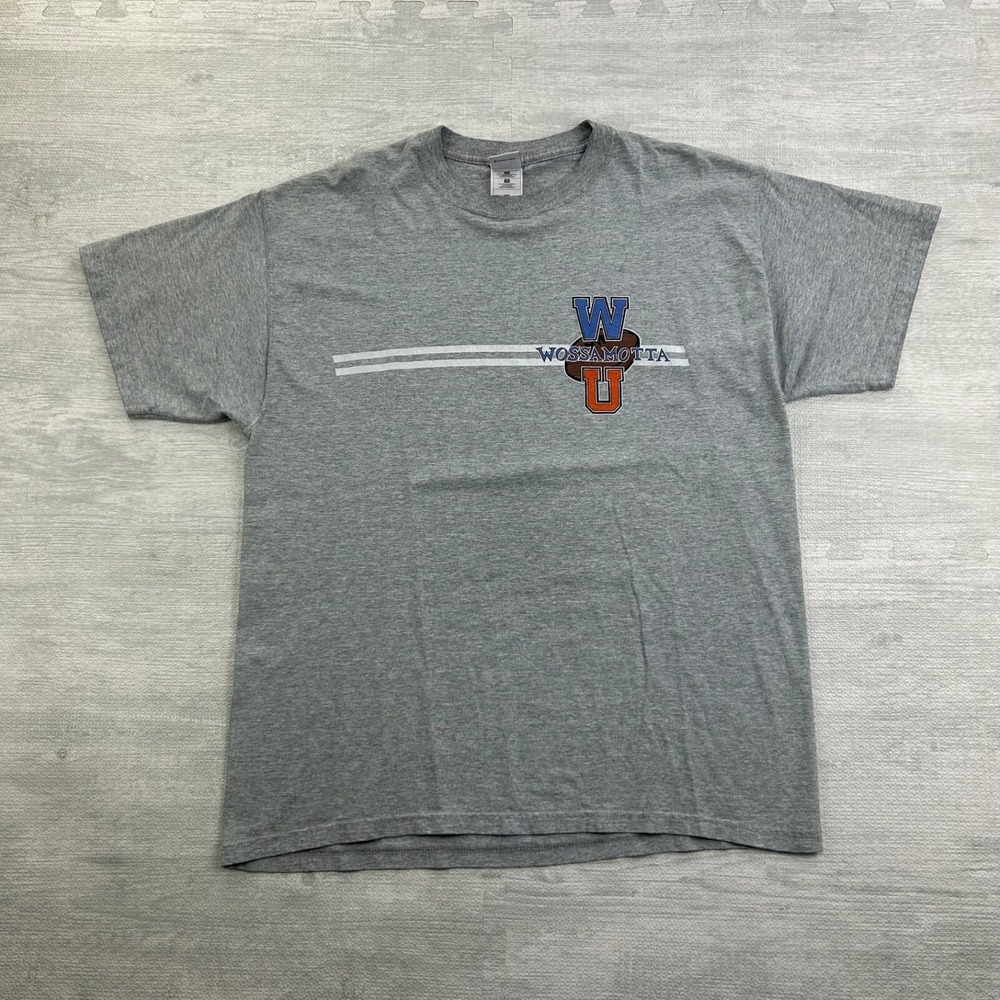Vintage 90s Wossamota University Shirt Size XL Gray Rocky Bullwinkle Football WU